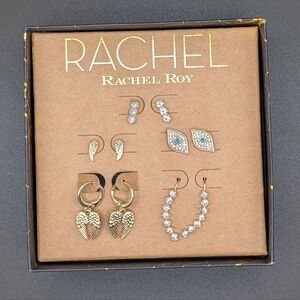 NWT RACHEL ROY Earrings 5 Pair Boxed Set Angel Wings, CZ, & More!